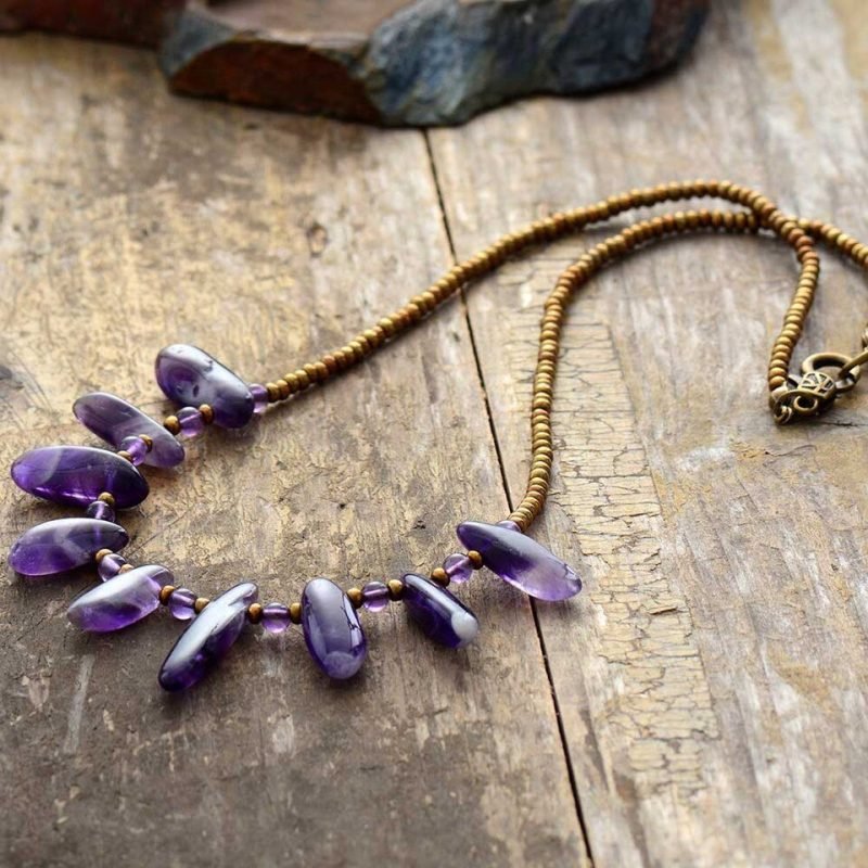 Collier avec des Pierres d'Améthyste - Collier Pierre Naturelle - Yogazen