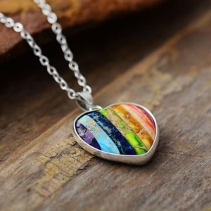 Pendentif 7 Chakras – Forme de Coeur - Bijoux Pierre Naturelle - Yogazen