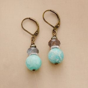Boucles d'Oreilles en Perles d'Amazonite et Labradorite - Boucles d'Oreilles Pierre Naturelle - Yogazen