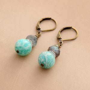 Boucles d'Oreilles en Perles d'Amazonite et Labradorite - Boucles d'Oreilles Pierre Naturelle - Yogazen