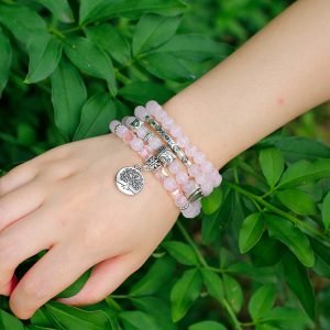 Mala en Quartz Rose - Symboles Bouddhistes - Bracelet Quartz Rose - Yogazen