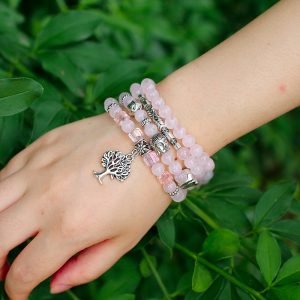 Mala en Quartz Rose - Symboles Bouddhistes - Bracelet Quartz Rose - Yogazen