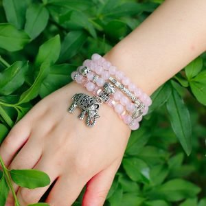 Mala en Quartz Rose - Symboles Bouddhistes - Bracelet Quartz Rose - Yogazen
