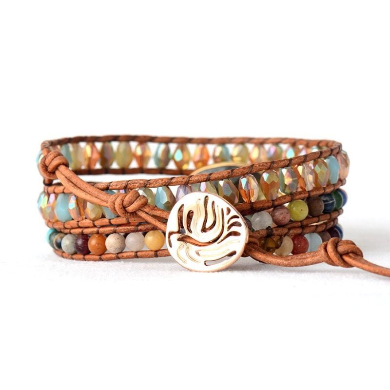 Bracelet Wrap 3 Tours et Labradorite Bleue - Bracelet Pierre Naturelle - Yogazen