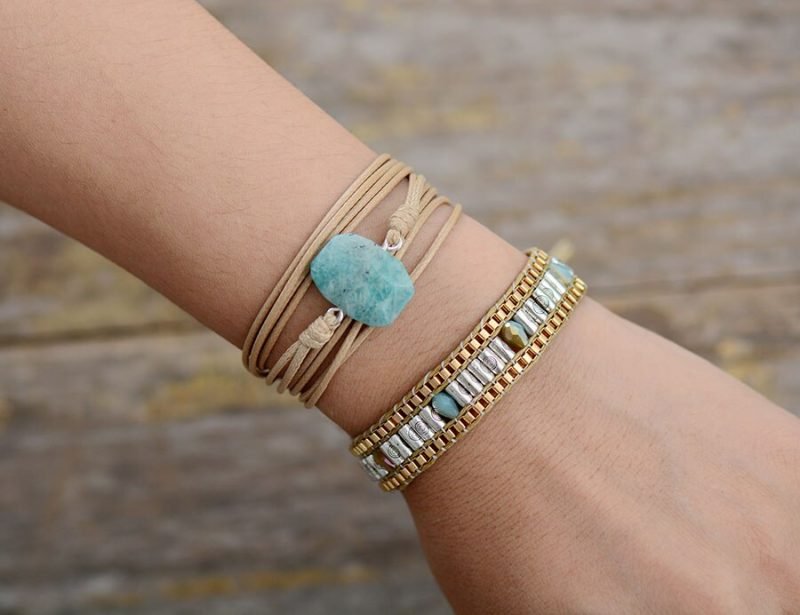 Bracelet Bohème en Amazonite Géométrique - Bracelet Pierre Naturelle - Yogazen