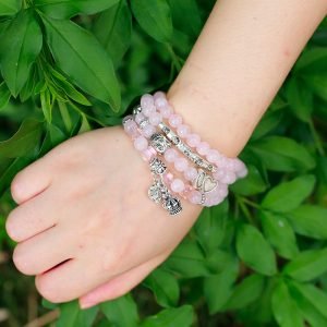 Mala en Quartz Rose - Symboles Bouddhistes - Bracelet Quartz Rose - Yogazen