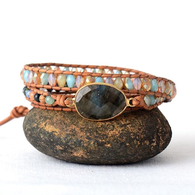 Bracelet Wrap 3 Tours et Labradorite Bleue - Bracelet Pierre Naturelle - Yogazen