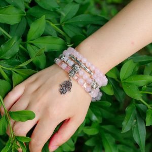 Mala en Quartz Rose - Symboles Bouddhistes - Bracelet Quartz Rose - Yogazen