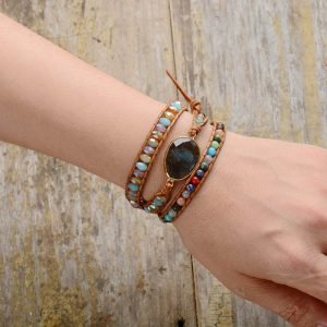 Bracelet Wrap 3 Tours et Labradorite Bleue - Bracelet Pierre Naturelle - Yogazen