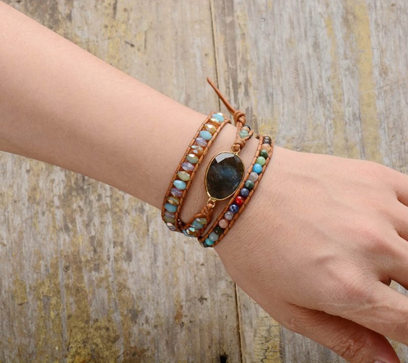 Bracelet Wrap 3 Tours et Labradorite Bleue - Bracelet Pierre Naturelle - Yogazen