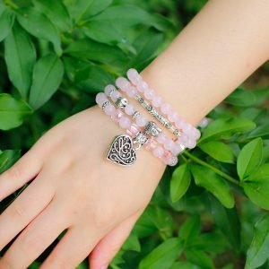 Mala en Quartz Rose - Symboles Bouddhistes - Bracelet Quartz Rose - Yogazen