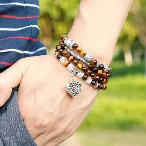 Mala en Oeil de Tigre – Symboles Bouddhistes - Bracelet Arbre de Vie - Yogazen