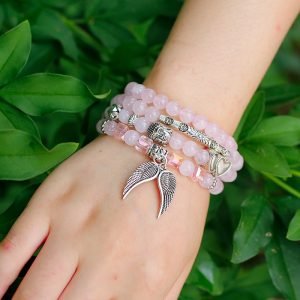Mala en Quartz Rose - Symboles Bouddhistes - Bracelet Quartz Rose - Yogazen