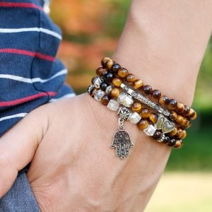 Mala en Oeil de Tigre – Symboles Bouddhistes - Bracelet Arbre de Vie - Yogazen