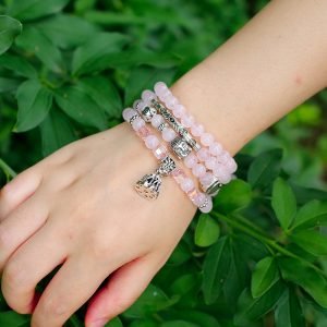 Mala en Quartz Rose - Symboles Bouddhistes - Bracelet Quartz Rose - Yogazen