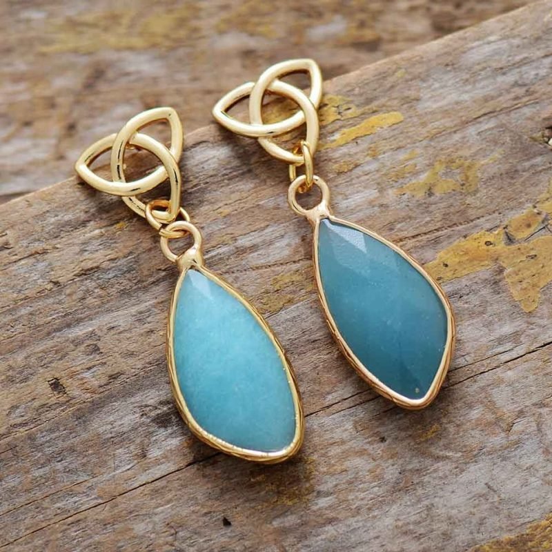 Boucles d'Oreilles Celtique en Amazonite Bleue - Boucles d'Oreilles Pierre Naturelle - Yogazen