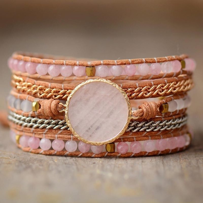 Bracelet Wrap Quartz Rose - Bracelet Pierre Naturelle - Yogazen