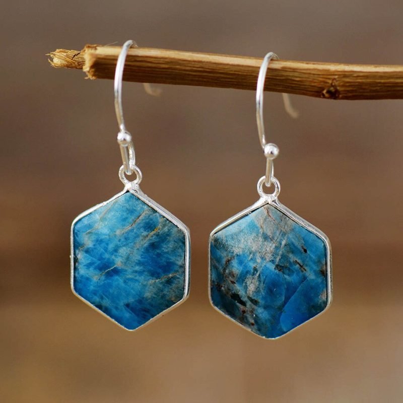 Boucles d'Oreilles Apatite Bleue "Géométrique" - Boucles d'Oreilles Pierre Naturelle - Yogazen