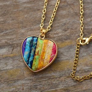 Pendentif 7 Chakras – Forme de Coeur - Bijoux Pierre Naturelle - Yogazen