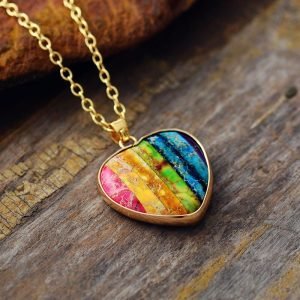 Pendentif 7 Chakras – Forme de Coeur - Bijoux Pierre Naturelle - Yogazen