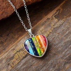 Pendentif 7 Chakras - Forme de Coeur - Bijoux Pierre Naturelle - Yogazen