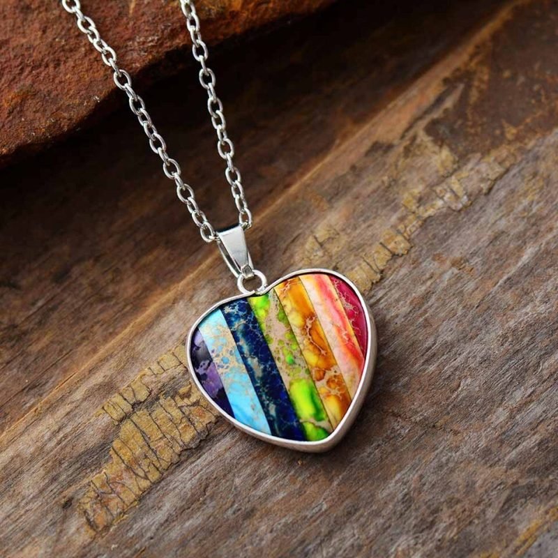 Pendentif 7 Chakras - Forme de Coeur - Bijoux Pierre Naturelle - Yogazen
