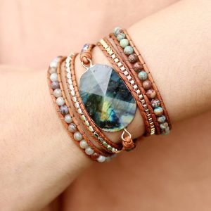 Bracelet Wrap 5 Tours et Pierre de Labradorite - Bracelet Pierre Naturelle - Yogazen