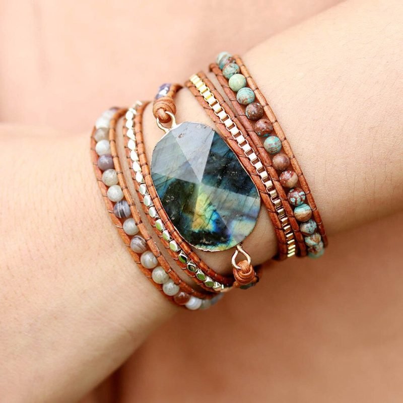 Bracelet Wrap 5 Tours et Pierre de Labradorite - Bracelet Pierre Naturelle - Yogazen