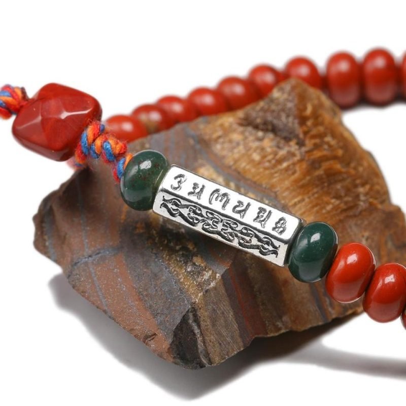 Bracelet Porte Bonheur Tibétain – Jaspe Rouge - Bracelet Pierre Naturelle - Yogazen