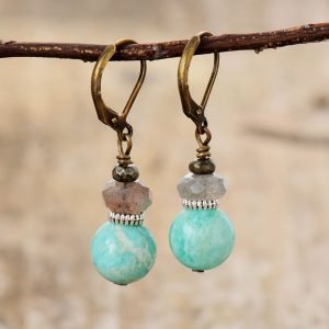 Boucles d'Oreilles en Perles d'Amazonite et Labradorite - Boucles d'Oreilles Pierre Naturelle - Yogazen