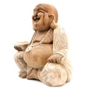 Statue Bouddha Rieur en Bois - Assis - 30cm - Statue Bouddha - Yogazen