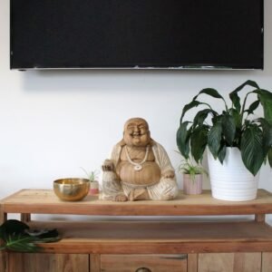 Statue Bouddha Rieur en Bois - Assis - 30cm - Statue Bouddha - Yogazen