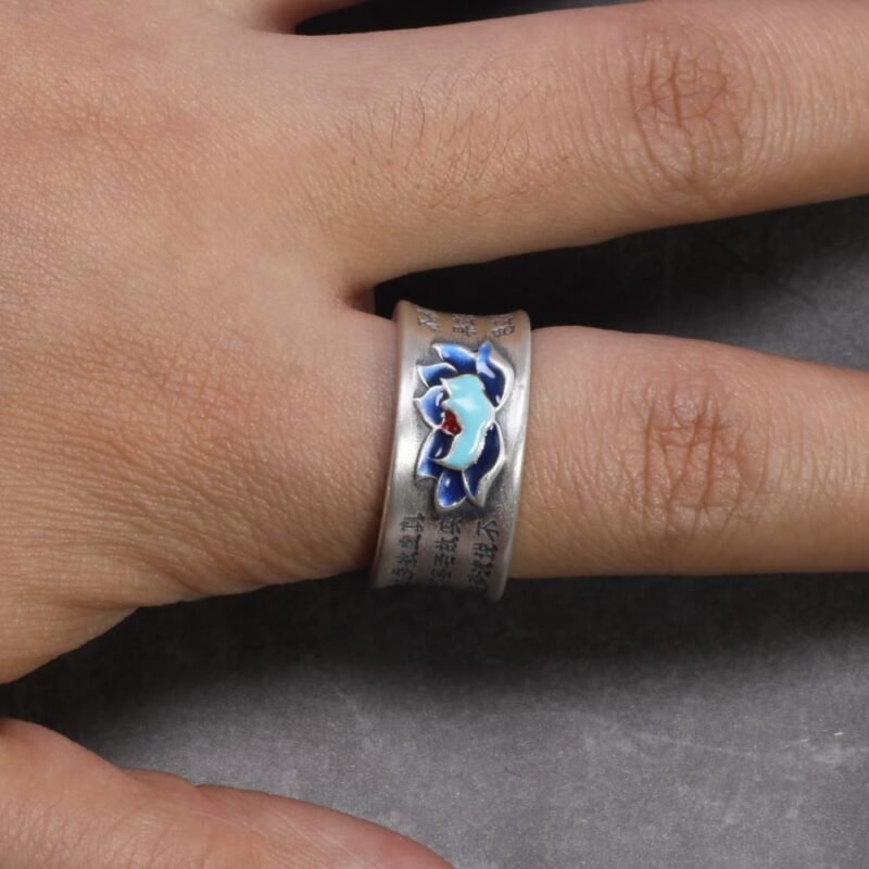 Bague Mantra Fleur de Lotus - Bleu ou Rose - Bague Tibétaine - Yogazen