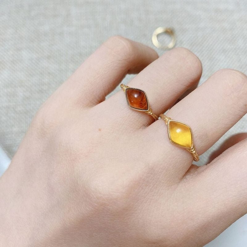 Bague Ambre Vintage - Bague Pierre Naturelle - Yogazen