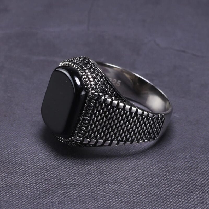 Bague Homme - Argent et Onyx Noir - Bague Onyx - Yogazen