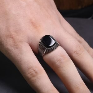 Bague Homme - Argent et Onyx Noir - Bague Onyx - Yogazen