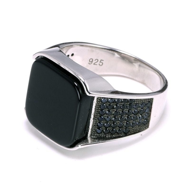Chevalière Homme Argent Onyx Carré - Bague Onyx - Yogazen