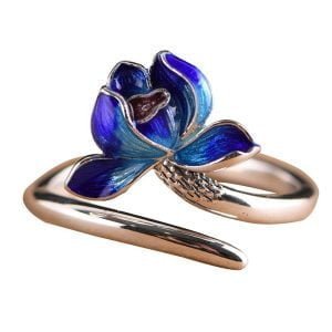 Bague Fleur de Lotus Bleue en Argent 925 - Bague Symbole Sacré - Yogazen