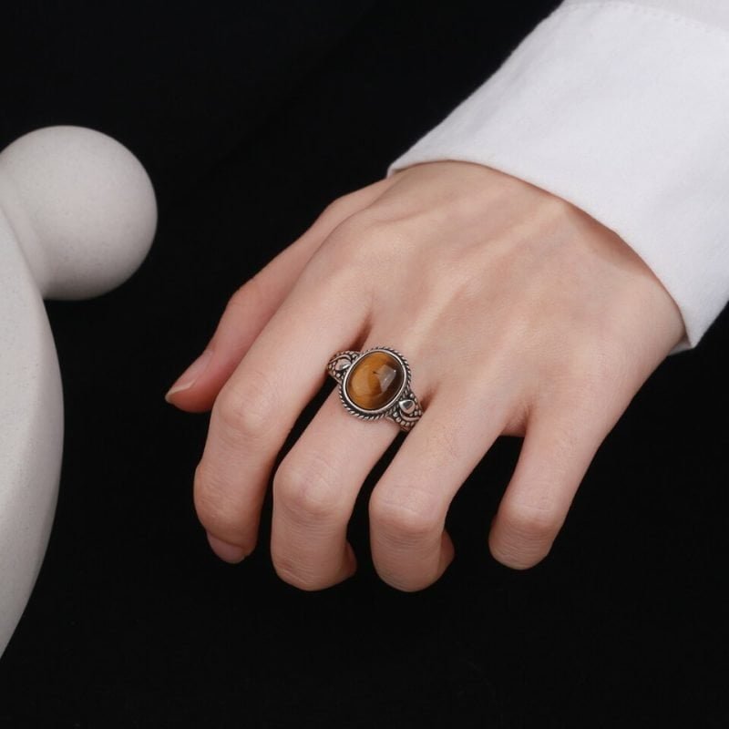 Bague avec Oeil de Tigre Ovale - Bague Oeil de Tigre - Yogazen