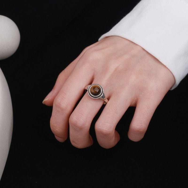 Bague en Argent Massif et Pierre Oeil de Tigre - Bague Oeil de Tigre - Yogazen