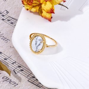 Bague Howlite Blanche - Plaqué Or - Bague Pierre Naturelle - Yogazen