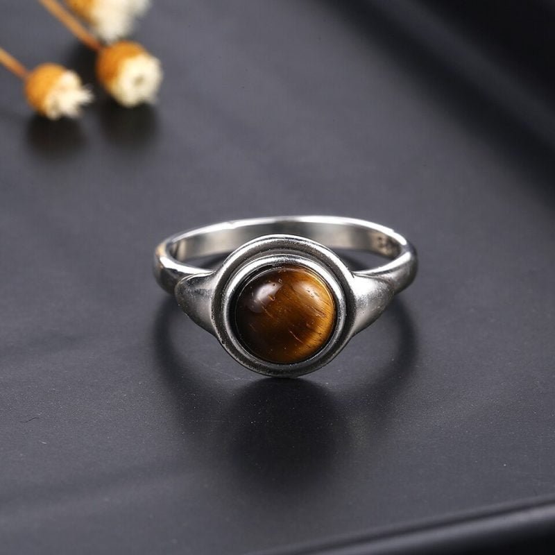 Bague en Argent Massif et Pierre Oeil de Tigre - Bague Oeil de Tigre - Yogazen