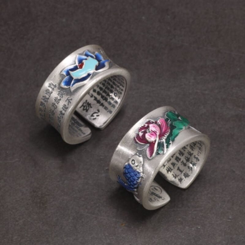 Bague Mantra Fleur de Lotus - Bleu ou Rose - Bague Tibétaine - Yogazen