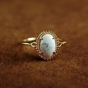 Bague Howlite Blanche - Plaqué Or - Bague Pierre Naturelle - Yogazen