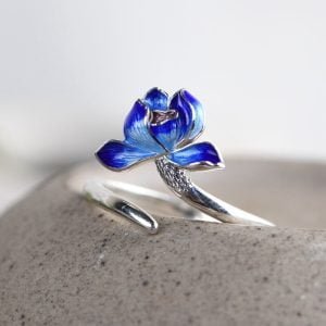 Bague Fleur de Lotus Bleue en Argent 925 - Bague Symbole Sacré - Yogazen