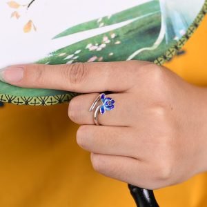 Bague Fleur de Lotus Bleue en Argent 925 - Bague Symbole Sacré - Yogazen
