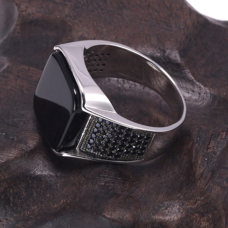 Chevalière Homme Argent Onyx Carré - Bague Onyx - Yogazen