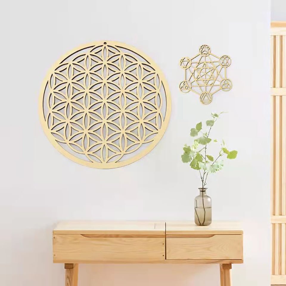 Tableau Mural Fleur De Vie En Bois D'acacia - 20 Cm, Décoration Feng Shui, Marron