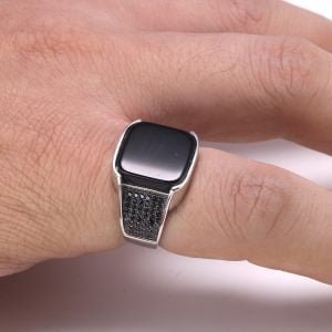 Chevalière Homme Argent Onyx Carré - Bague Onyx - Yogazen