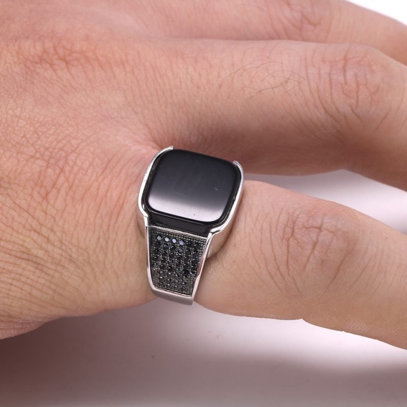 Chevalière Homme Argent Onyx Carré - Bague Onyx - Yogazen